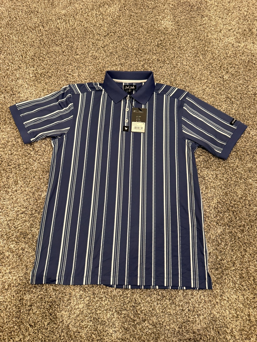 Bad Birdie Navy and White Striped Men's Polo